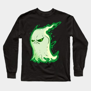 Grumpy Green Spirit Ghost On Halloween Long Sleeve T-Shirt